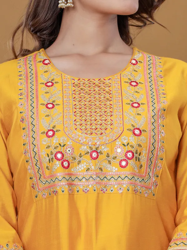 Shiny yellow silk kurti set
