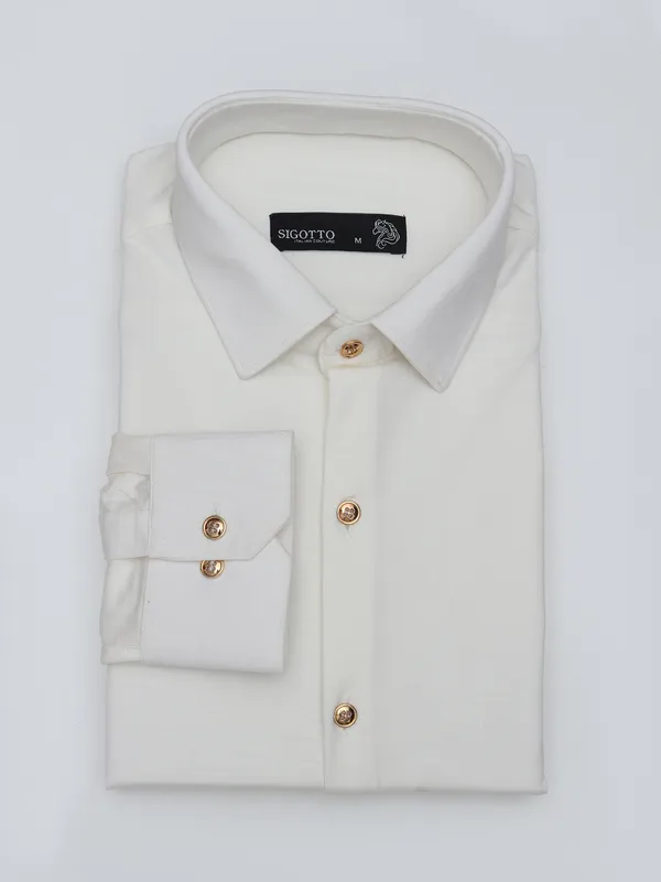 SIGOTTO cream cotton slim fit shirt