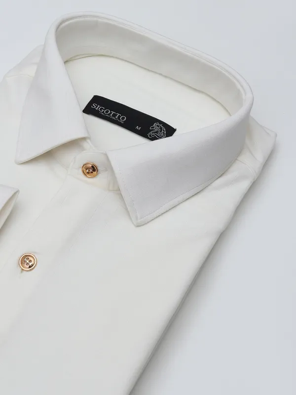SIGOTTO cream cotton slim fit shirt