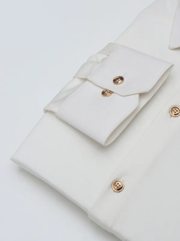 SIGOTTO cream cotton slim fit shirt