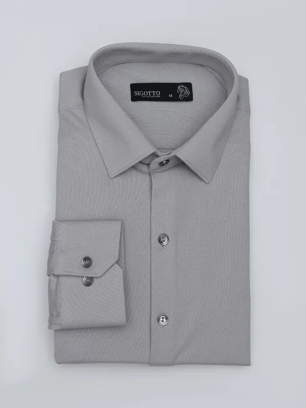 SIGOTTO light grey slim fit cotton shirt