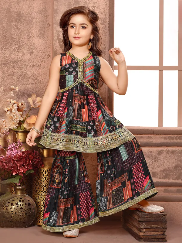 Silk alia cut sharara set in black