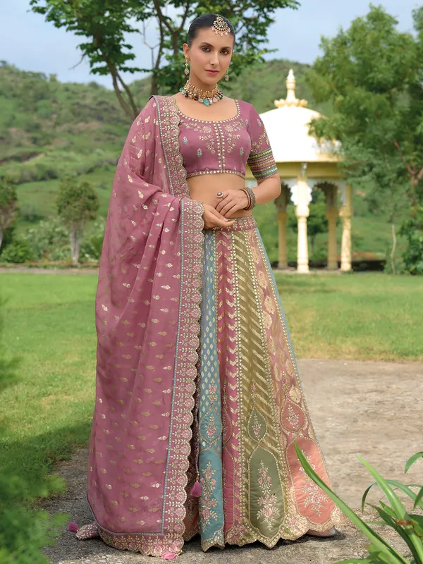 Silk based wedding style light purple lehenga choli