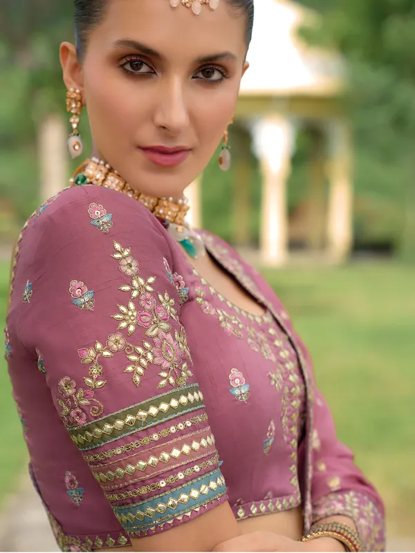 Silk based wedding style light purple lehenga choli