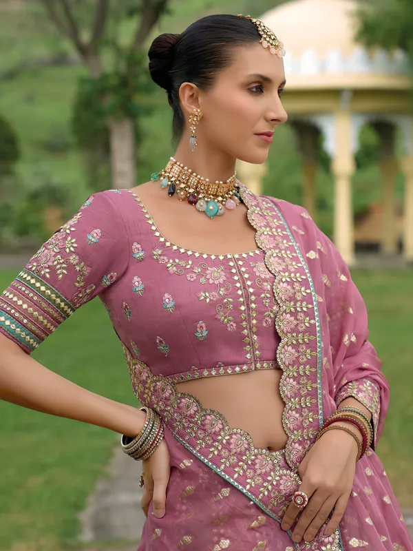 Silk based wedding style light purple lehenga choli