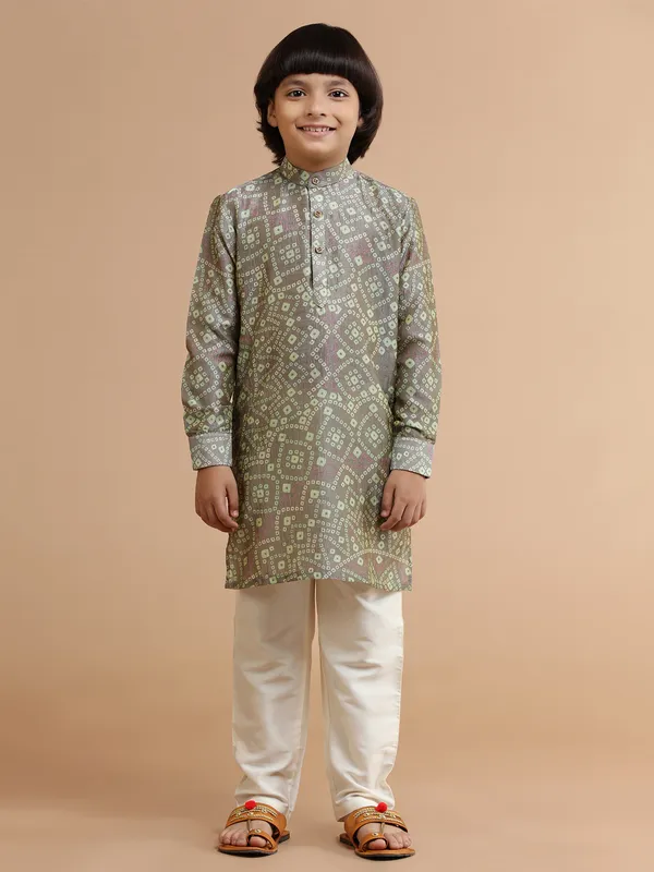 Silk grey printed kurta suit for festive