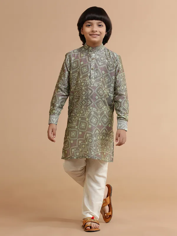 Silk grey printed kurta suit for festive