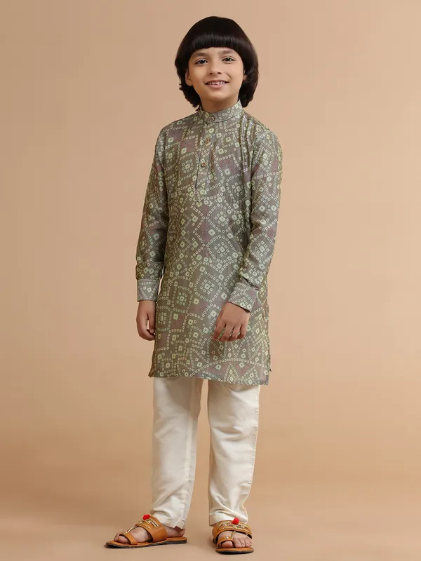 Silk grey printed kurta suit for festive