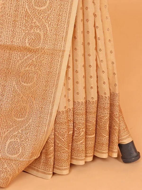Silk beige saree with contrast blouse