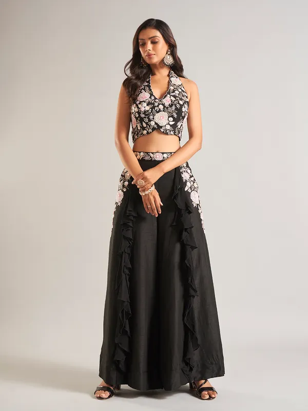 Silk black palazzo salwar suit