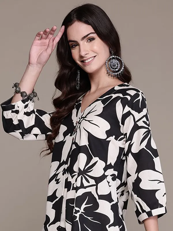 Silk black printed kurti set for women