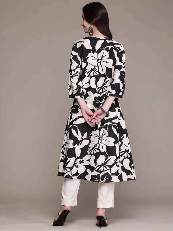 Silk black printed kurti set for women