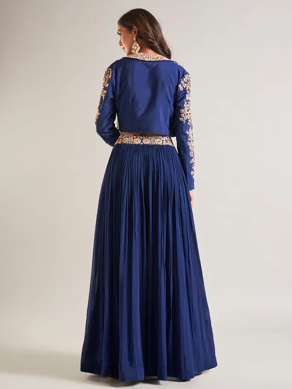Silk blue jacket style palazzo salwar suit
