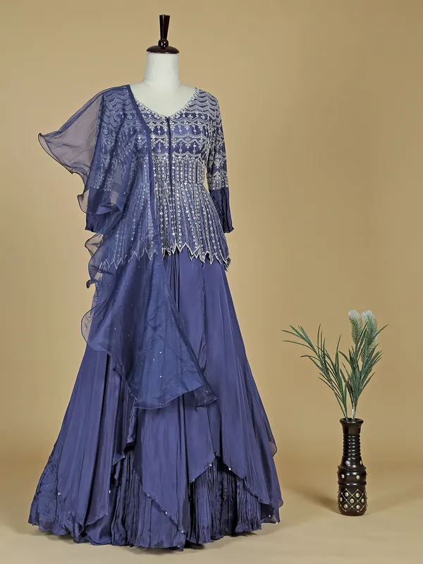 Silk blue lehenga choli for reception