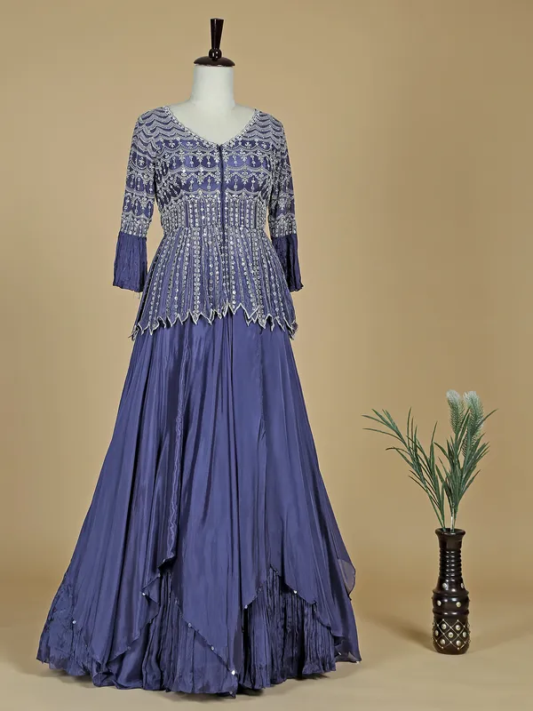 Silk blue lehenga choli for reception