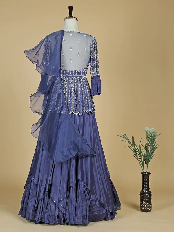 Silk blue lehenga choli for reception