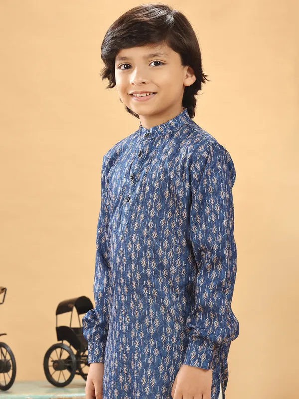 Silk blue printed kurta suit