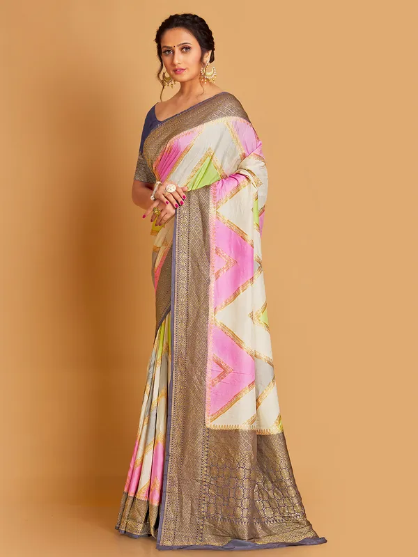 Silk cream and pink wedding wear saree