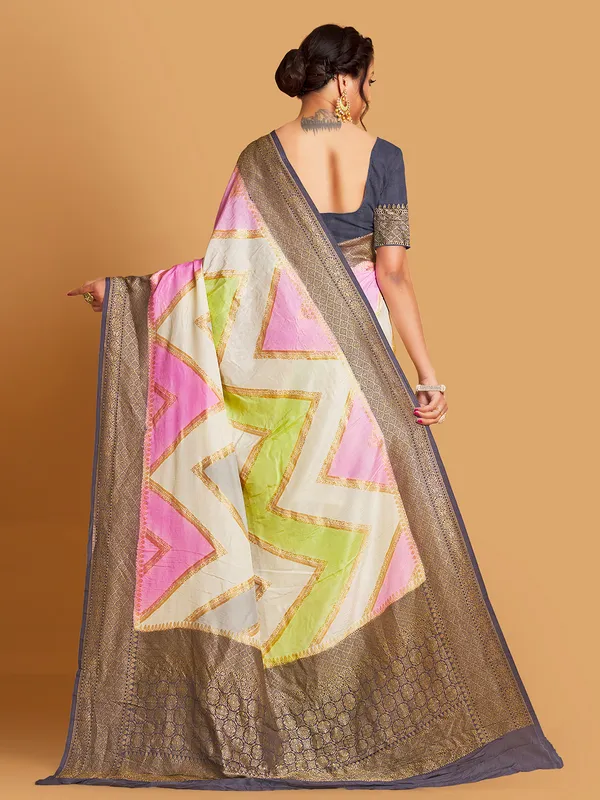 Silk cream and pink wedding wear saree