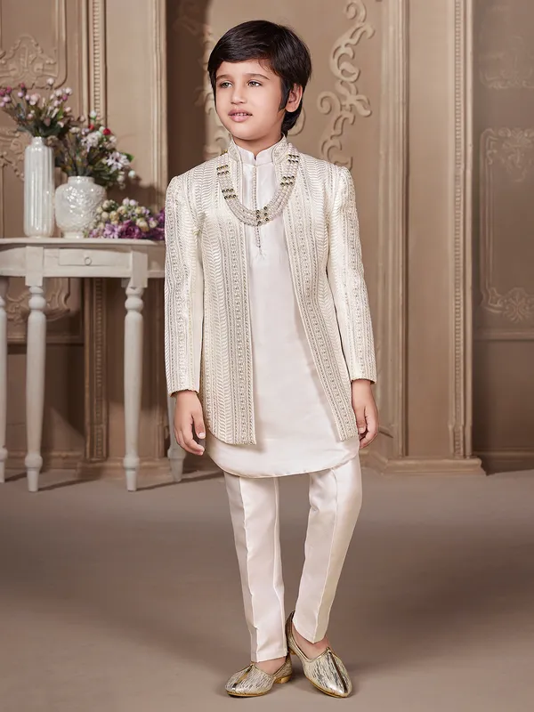 Silk cream indowestern for boys