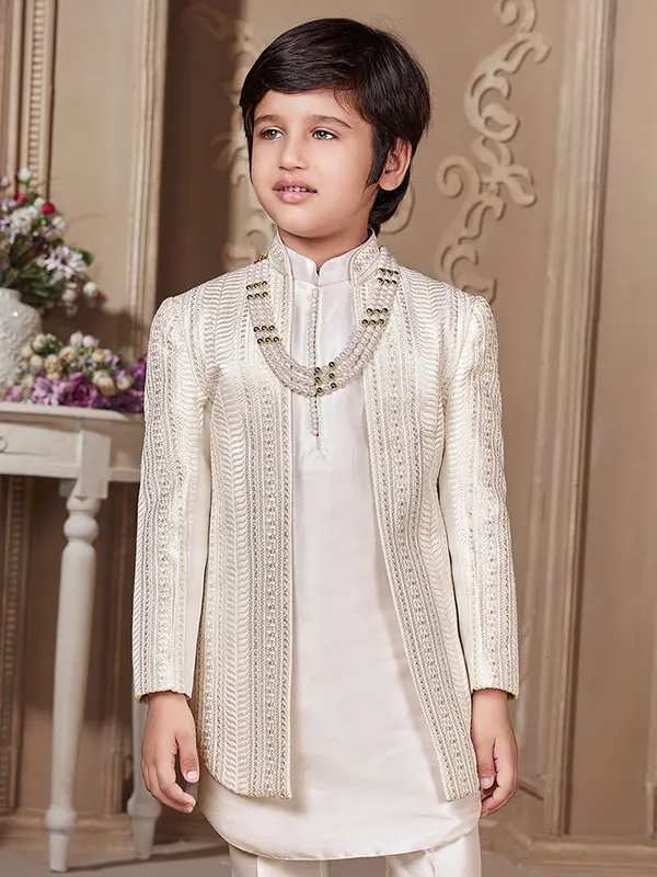 Silk cream indowestern for boys