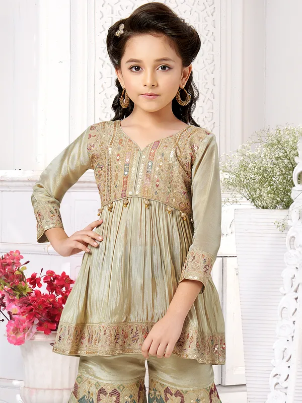 Silk cream palazzo suit for girls