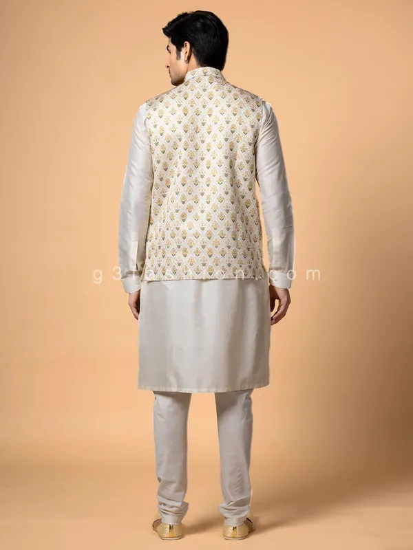 Silk cream waistcoat set for wedding wear