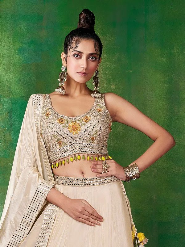 Silk cream wedding lehenga choli