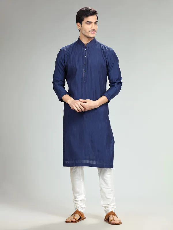 Silk dark blue kurta suit for festive