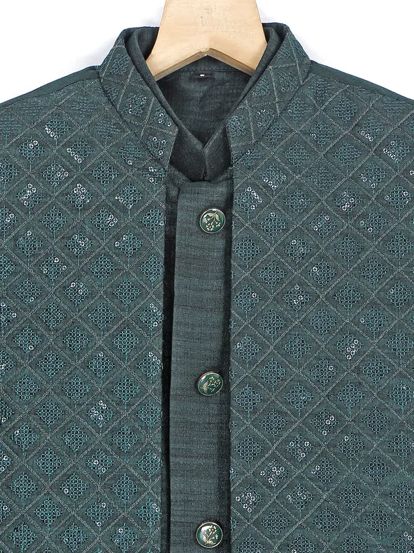 Silk dark green boys waistcoat set