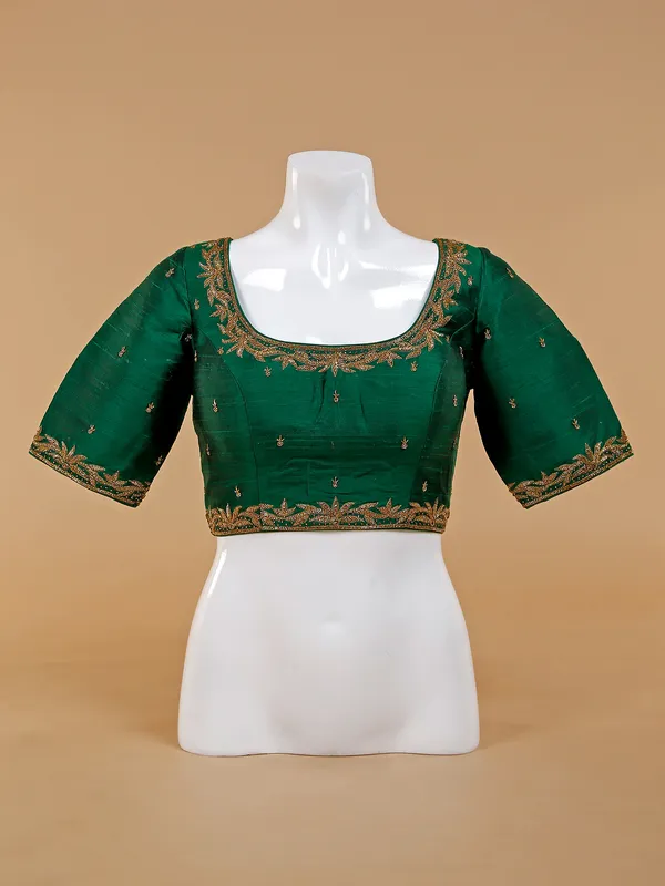 Silk dark green ready made blouse