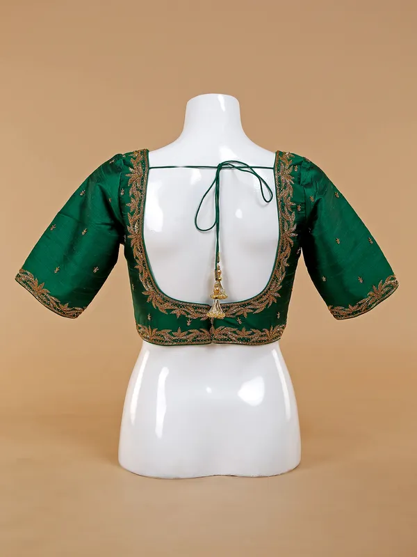 Silk dark green ready made blouse