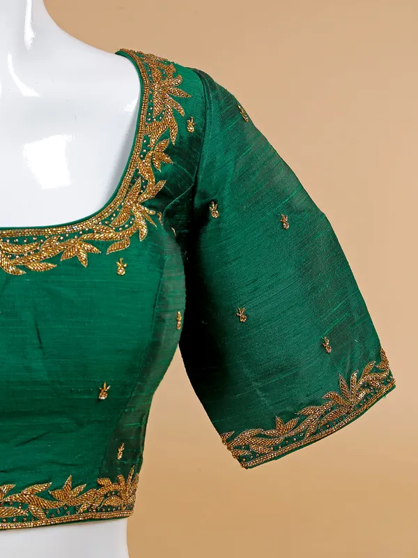 Silk dark green ready made blouse