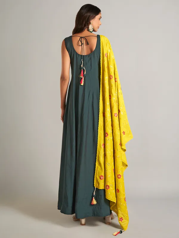 Silk dark grey anarkali salwar suit