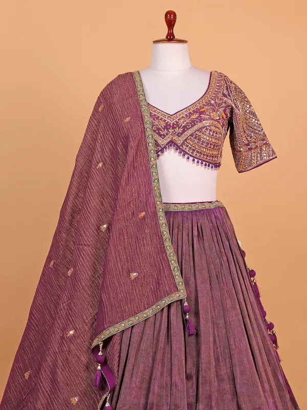 Silk Dark violet lehenga choli for women