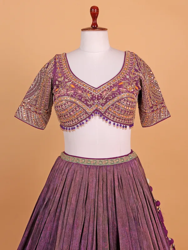 Silk Dark violet lehenga choli for women