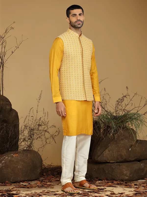 Silk dark yellow waistcoat set