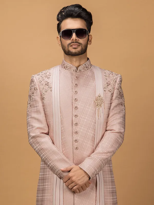 Silk dusty pink indowestern for wedding