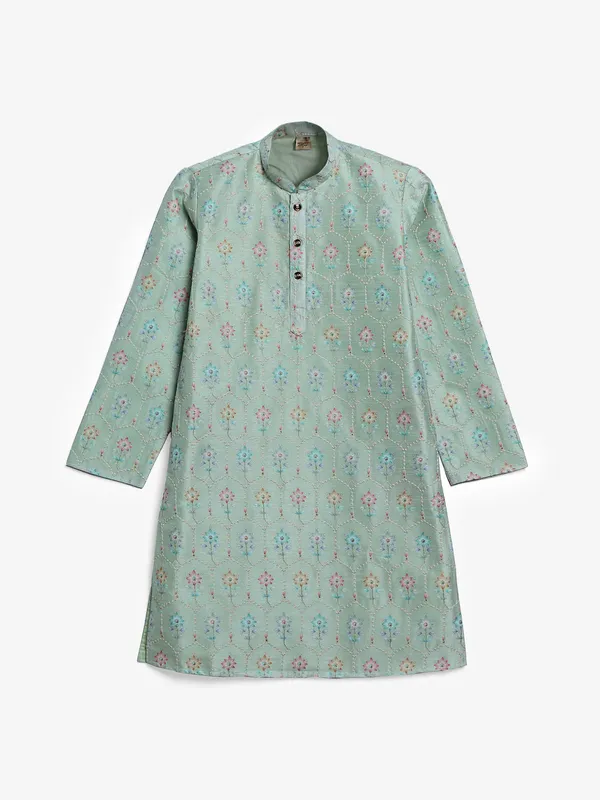 Silk embroidery kurta suit in pista green