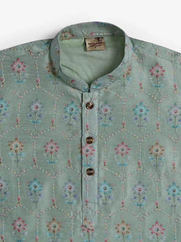 Silk embroidery kurta suit in pista green