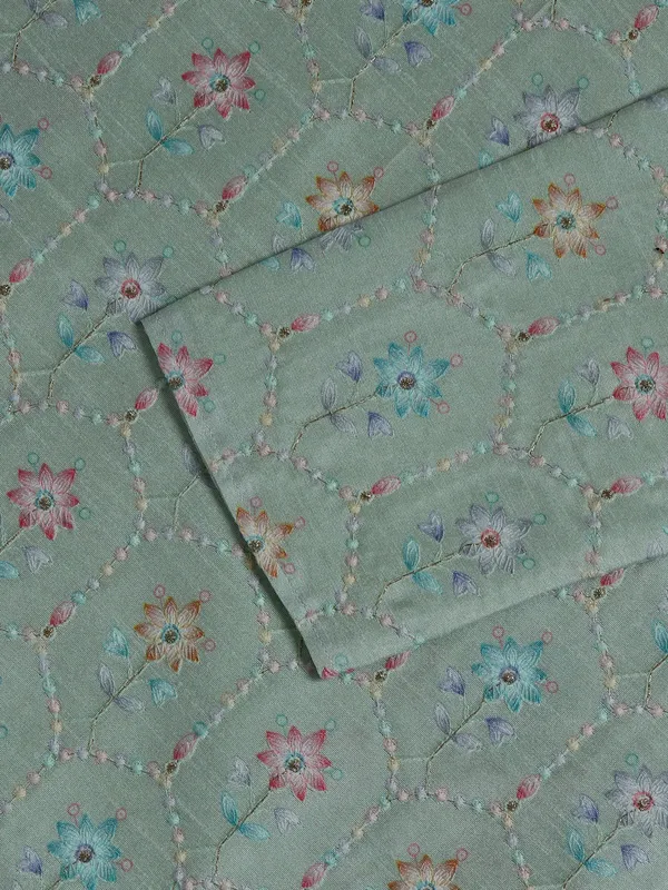 Silk embroidery kurta suit in pista green