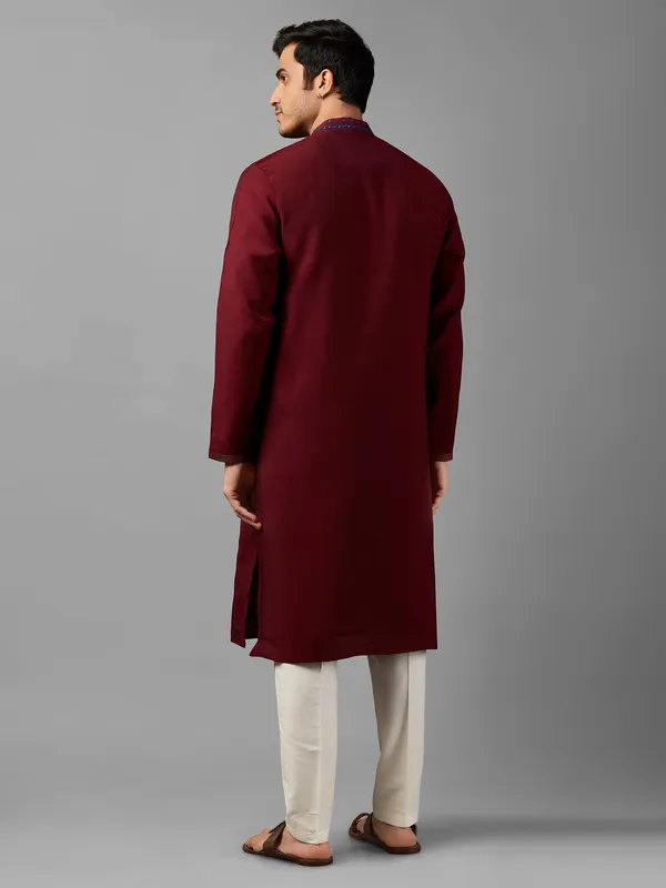 Silk embroidery maroon  Men Kurta pajama