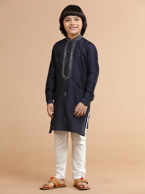 Silk embroidery navy kurta suit