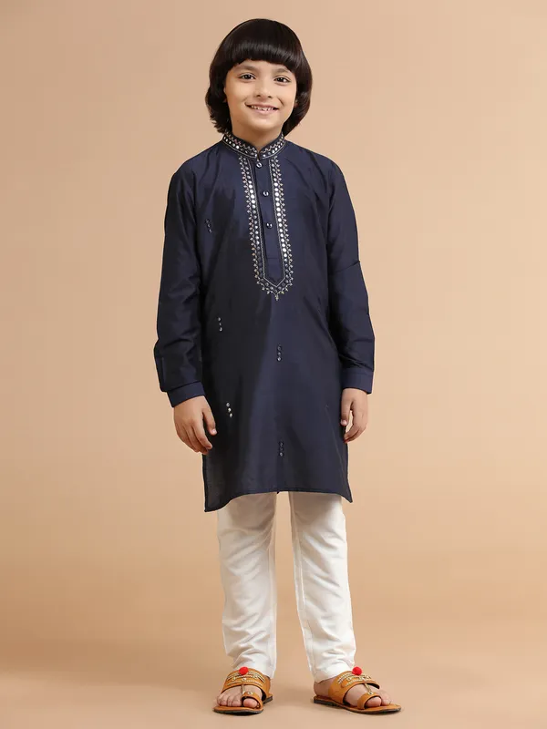 Silk embroidery navy kurta suit