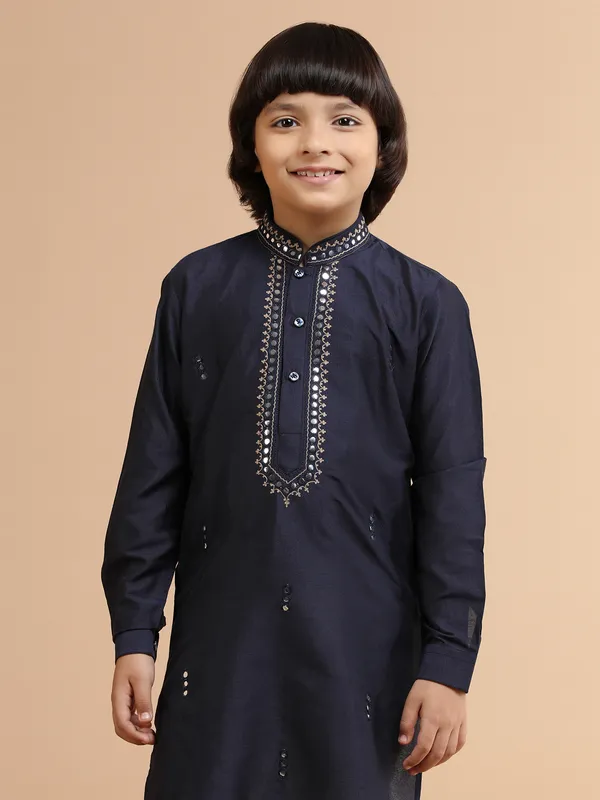 Silk embroidery navy kurta suit