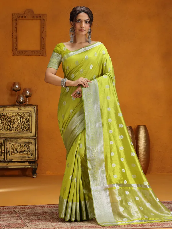 Silk festive wear lime green saree