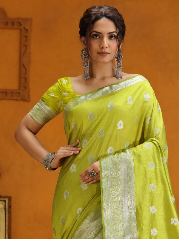 Silk festive wear lime green saree