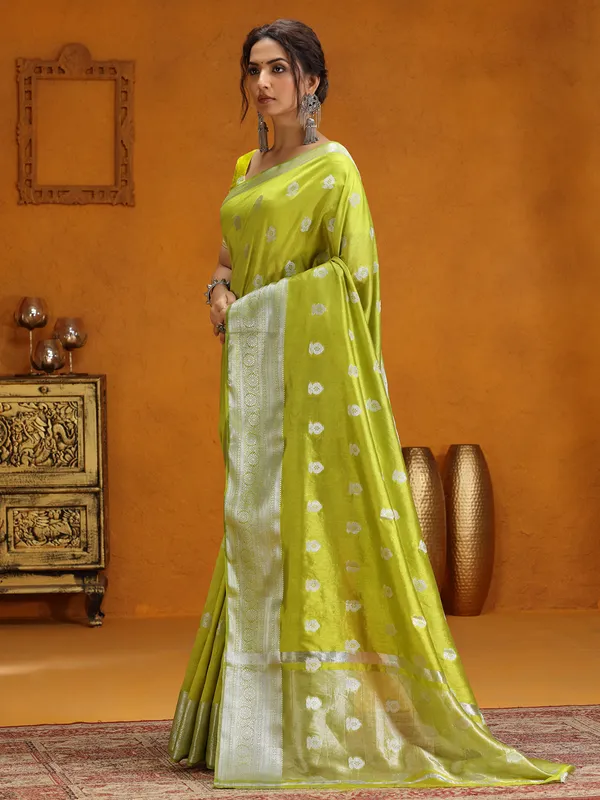 Silk festive wear lime green saree