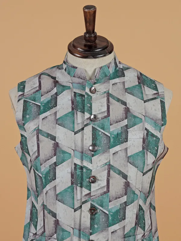 Silk grey and green printed waistcoat
