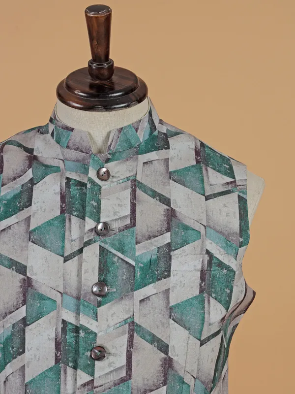 Silk grey and green printed waistcoat